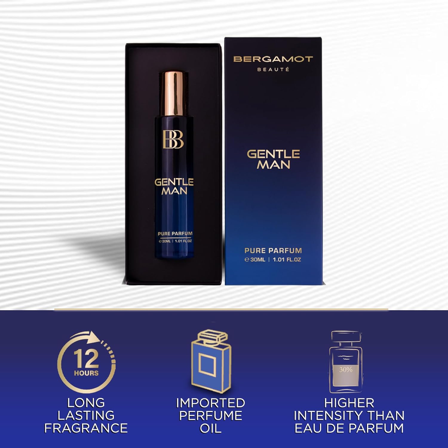 Bergamot Beaute Gentle Man Pure Parfum 30ml 1.0 Fl.oz. | 12+ Hrs Long Lasting Perfume For Men | Higher Concentration Than EDP