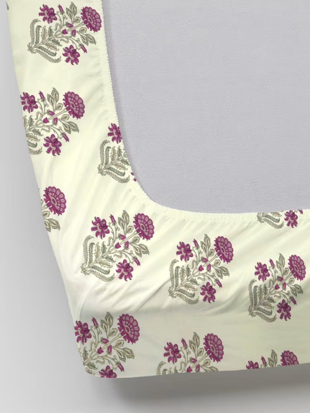 Printed Single Size Bedsheet With 1 Pillow Cover - 30 X 72 Inches, Cream & Pink | All Around Elastic Fitted Bedsheet | Durable & Long Lasting Wrinkle Resistant Fabric