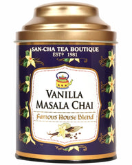 San-Cha Tea Boutique Vanilla Masala Chai - 100gm, 3.5 Ounce | Real Spice Masala Chai Patti - Medium Caffeine Vanilla Cardamom Spiced Tea