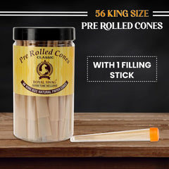 Royal Swag Pre Rolled Cones Classic King Size Rolling Papers With Filter Tips - 110mm Long Cones Party Pack - 56 Count Ready To Use Cones Includes Fiber Doob Tube Reusable