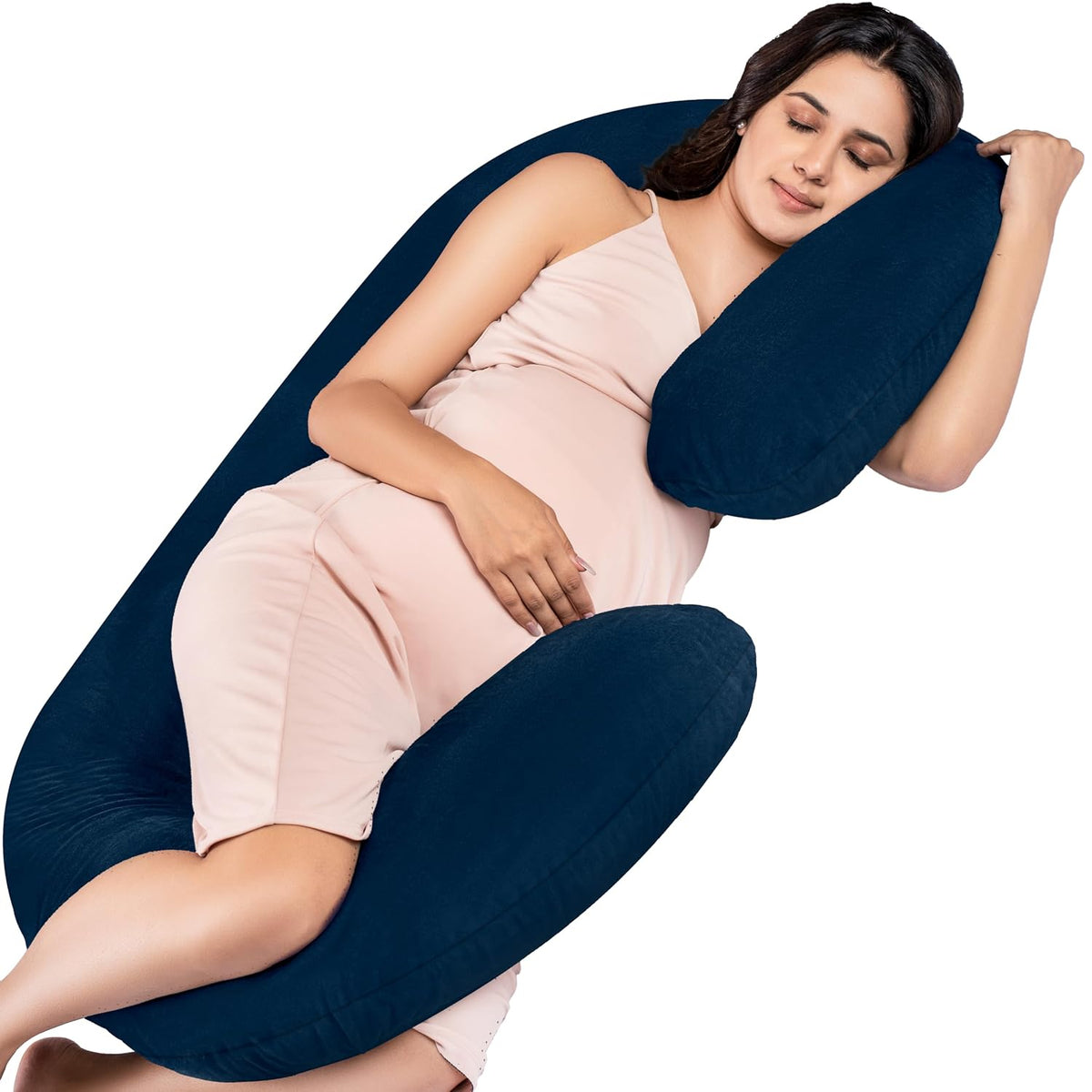 Full Body C Shape Pregnancy Pillow For Women, Maternity Pillow, Navy Blue | Pillow Gift For Pregnancy Sleeping, Premium Velvet Cover With Zip | Adjustable, Relieves Pain, Multipurpose