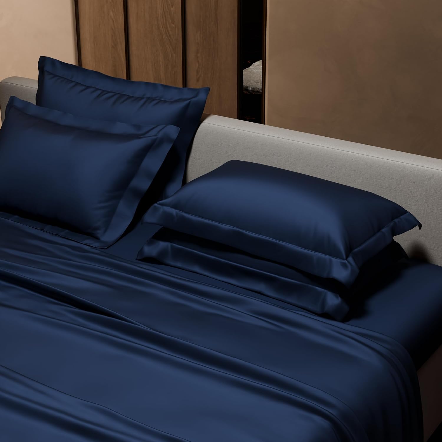 1 Flat Bedsheet King Size With 4 Pillow Cover - 108 X 108 Inches, Blue | Wedding, Bedroom, Date Night Collection | 300 Thread Count