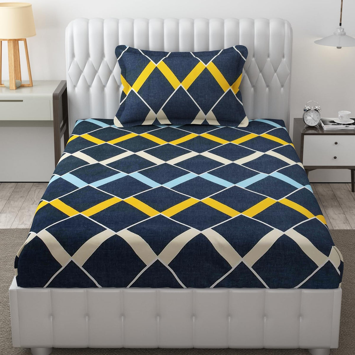 Microfiber Single Bedsheet Set With 1 Pillow Covers (60 X 90 Inches) Dark Blue | Durable & Long-Lasting | 144 Thread Count | Wrinkle Free