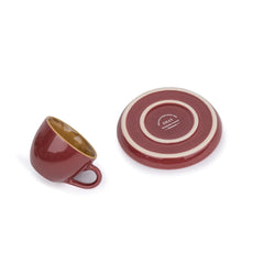Ceramic Espresso Cup Set Of 2 - 100ml Each, Burgundy | 2 Espresso Cups & 2 Saucers With Glossy Finish - Espresso Cup Ceramic | Espresso Cups Small - Microwave Safe & Dishwasher Safe