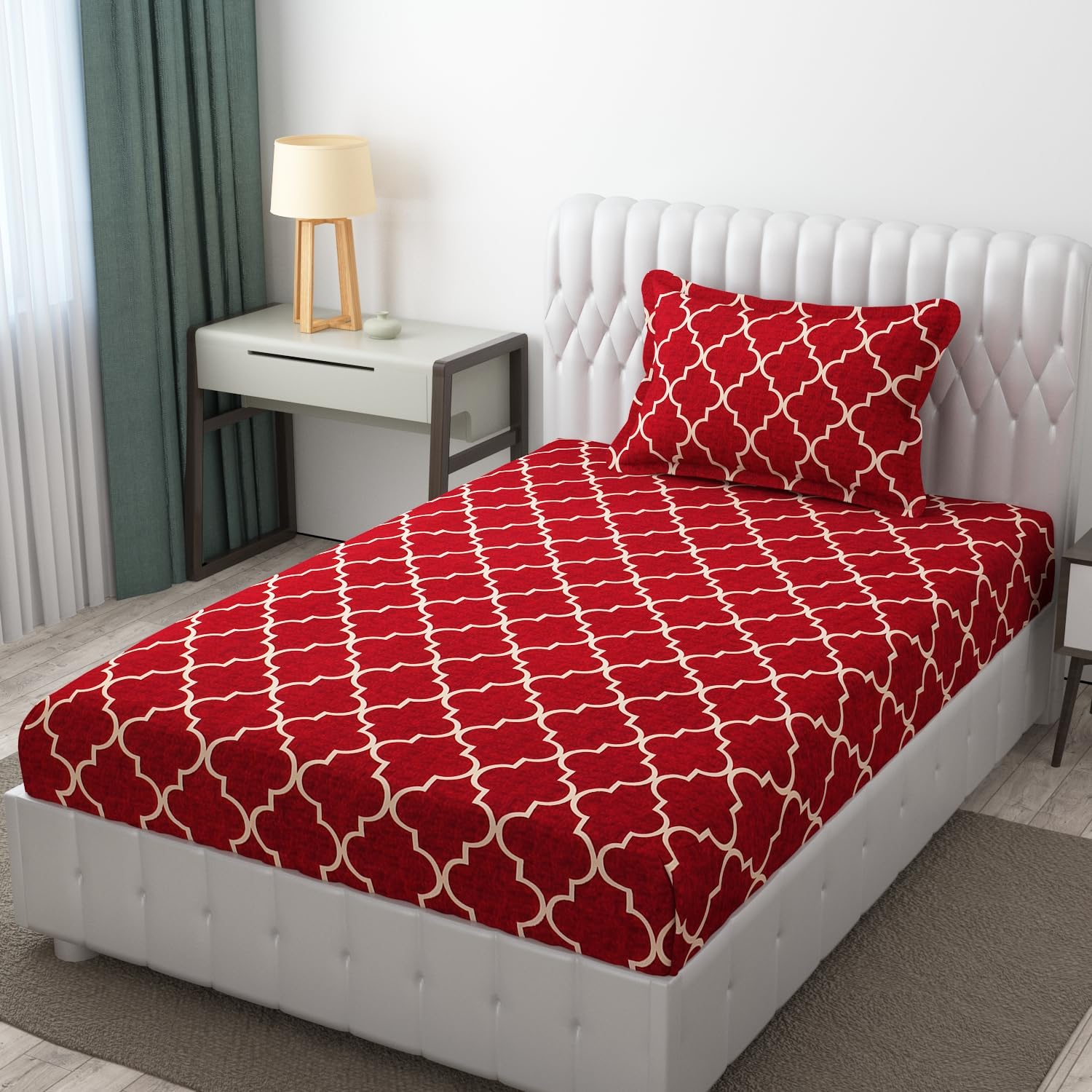 Soft Microfiber Single Bedsheet With 1 Pillow Covers - 60 X 90 Inches, Maroon Vector Design | Wrinkle Free Design & Easy To Wash | Refreshing Your Bedroom Look