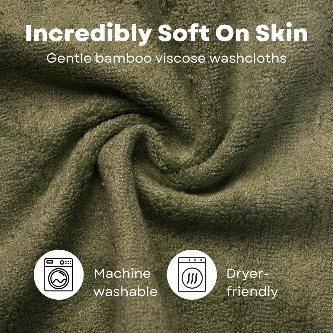 Caimla Luxury 100% Bamboo Face Towel 550 Gsm | Ultra-Soft, Highly Absorbent & Eco-Friendly Towels - Best For Newborn Babies - Pack Of 3 (Green)