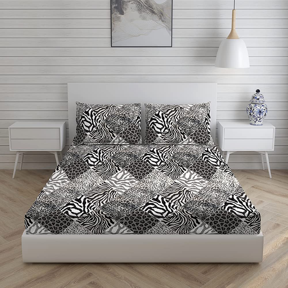 Cotton Bedsheet For King Size With Pillow Cover Set - 108x108 Inches, White & Black | Breathable & Light Weight, All Season Comfort-Ideal For Daily Use & Gifting Bedsheet