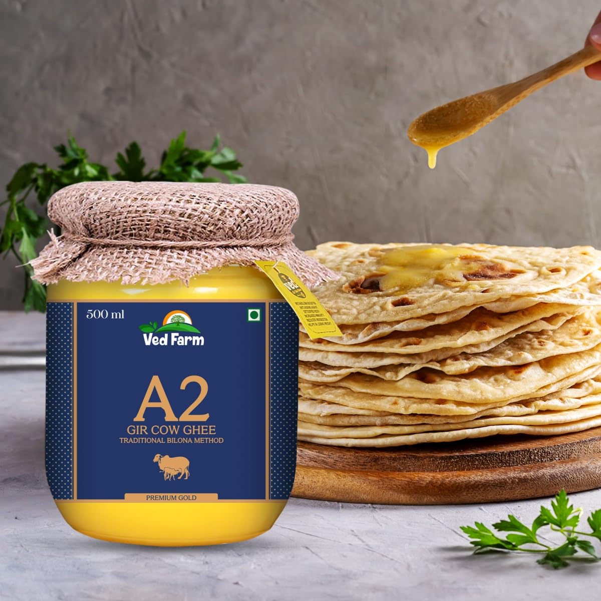 Organic A2 Gir Cow Ghee By Ved Farm | Traditional Vedic Bilona Method Indian Gir Cow Ghee Good For Taste | (500ml) 16.9 Ounce | Jar Pack