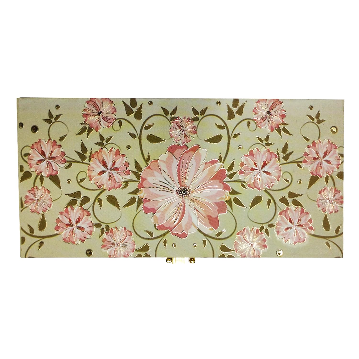 Classic Design Gold Plated Mgi Floral Decorative Box, Wedding Fancy Shagun Cash Box, Jewellery Box, Money Box, Gaddi Box, Colour - Green, Style - Traditional