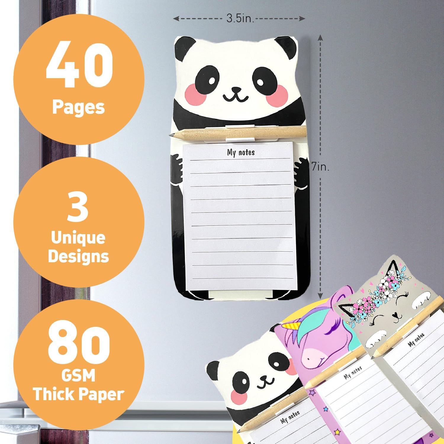 Magnetic Fridge Memo Notepad With Pencils Inserted For Notes, Cute Animal Memo Pad, Pack Of 3