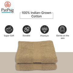 Patpug 100% Indian Ultra Soft Cotton Hand Towel 500 Gsm | For Gym, Workout, Yoga, Wash Basin (Sepia Brown) -2 Piece