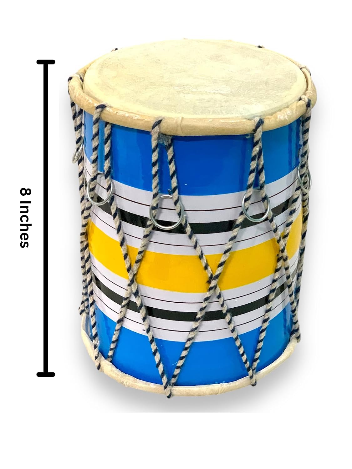 Indian Handmade Rope & Ring Dholak - Multicolor | Perfectly Symmetric Round Dholak - Dholak For Festival, Wedding, Satsang | Very Easy To Tune