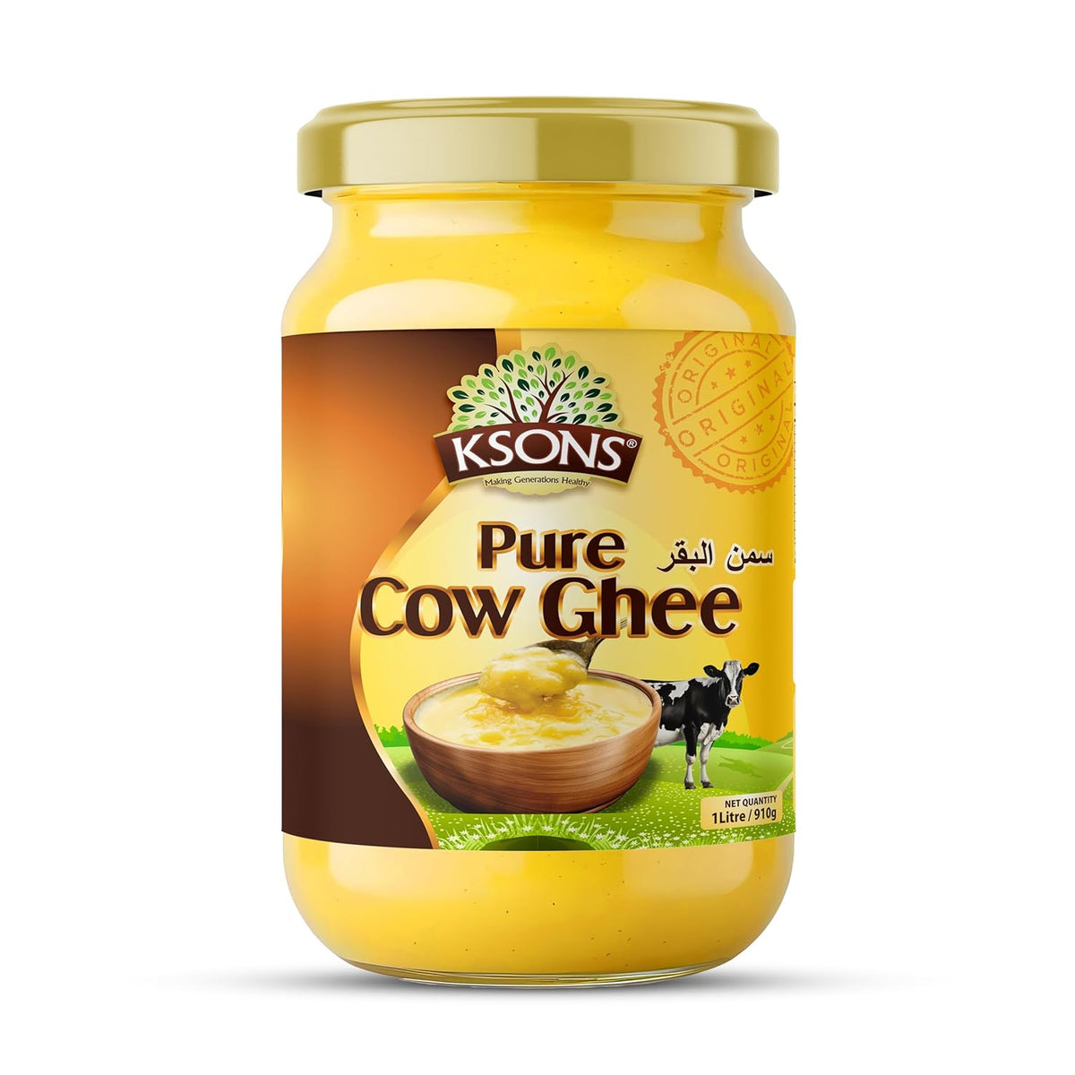 100% Natural Cow Ghee By Ksons | Natural Curd-Churned Vedic Bilona Ghee Perfect For Glowing Skin | (1 Litre) 33.8 Ounce | Jar Pack