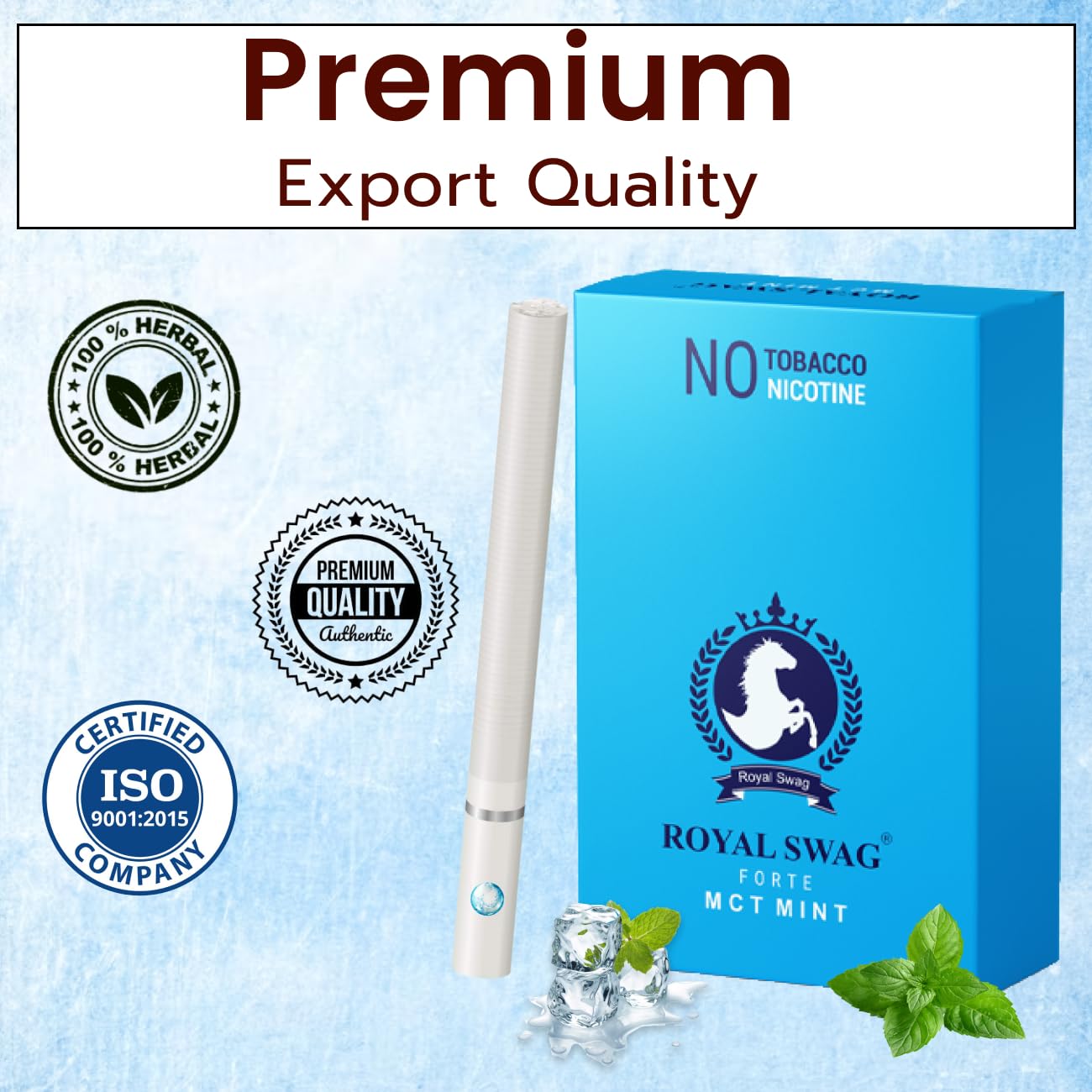 Royal Swag Herbal Cigarettes 100% Tobacco Free & Nicotine Free Mint Flavoured (Pack Of 10 Sticks) With Ayurvedic And Natural Herbs Clove, Tulsi & Green Tea| Herbal Smokes (Non-Addictive)