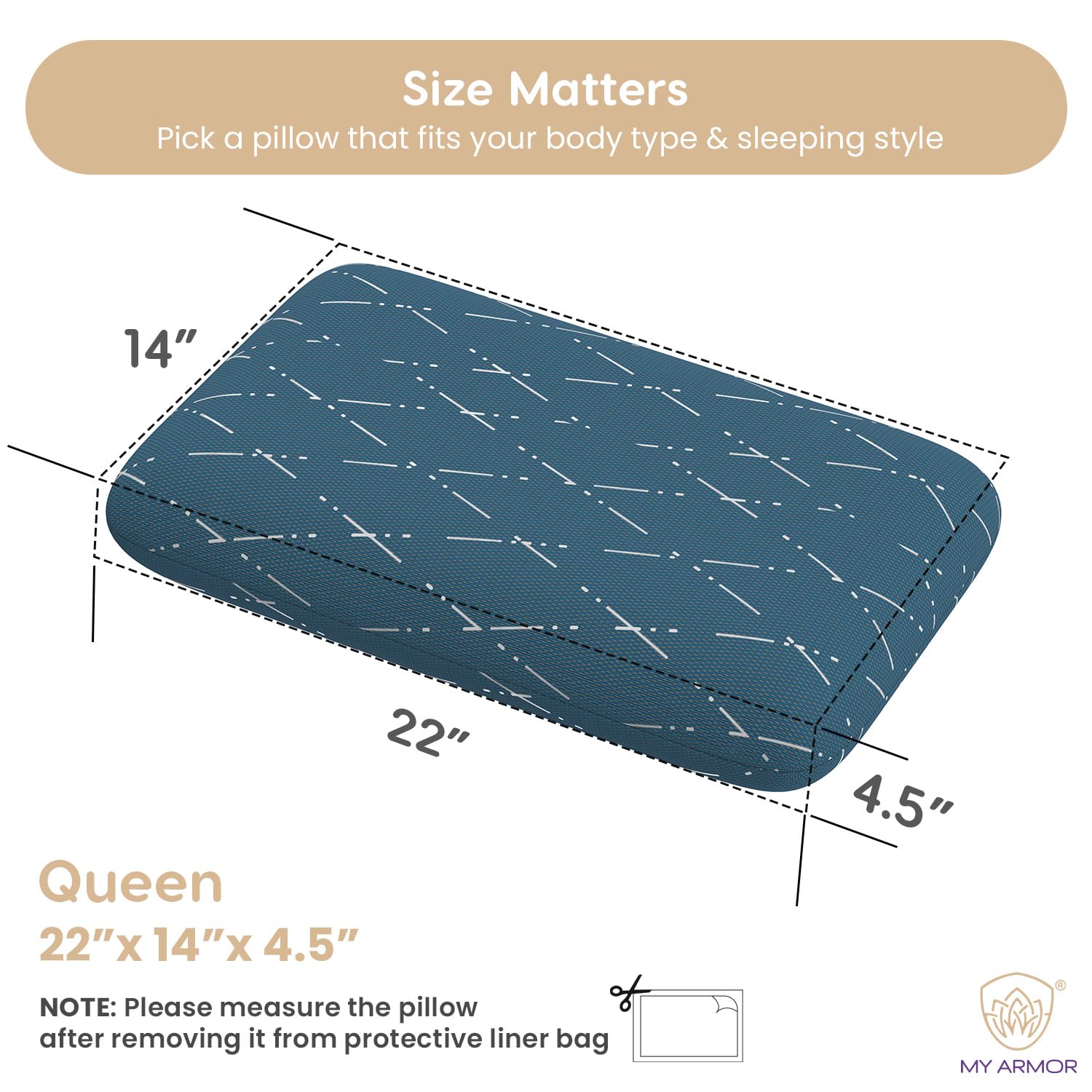 Cool Gel Memory Foam Pillow For Sleeping, Thick Pillow, Queen Size - 4.5 Inch | Neck Support Pain Relief, With Removable Blue Checks Cover | Compressible, Breathable - Pack Of 1