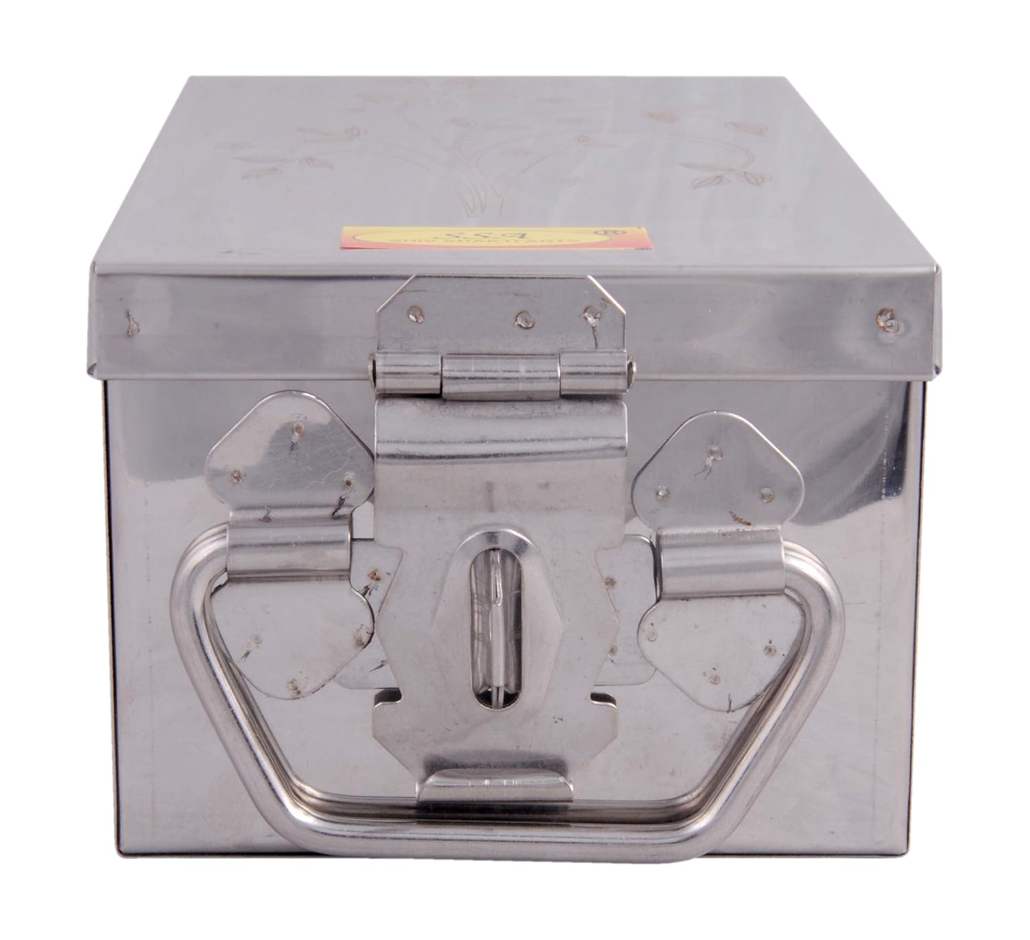 Stainless Steel Jewellery Box Bank Locker Safe Storage Cash Peti Bank Box Container 8 - Inch, Printed Laser Design, Silver