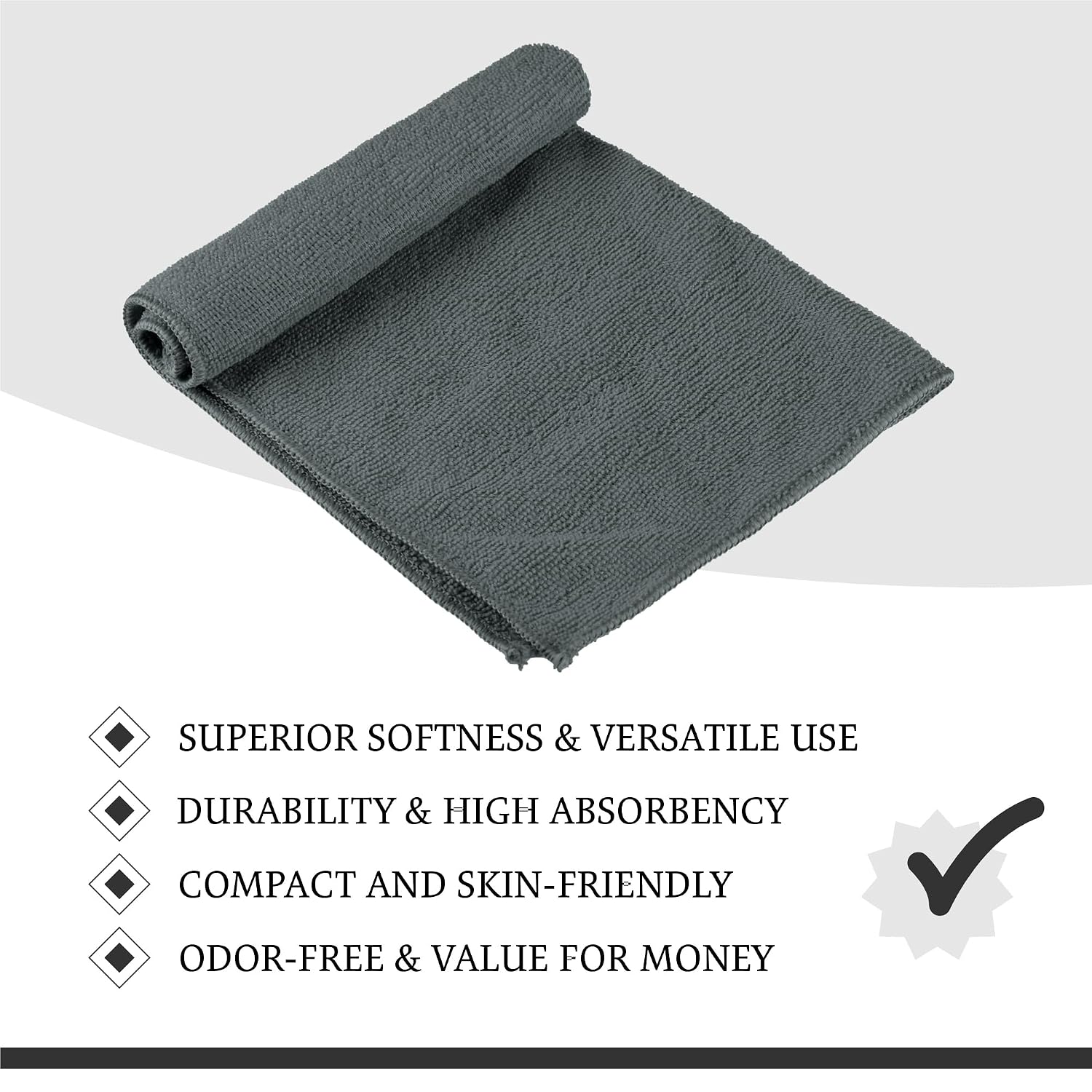 Kuber Industries Super Absorbent & Reusable Microfibre Face Towel 1800 Gsm (Plain Ash Grey) - Pack Of 24