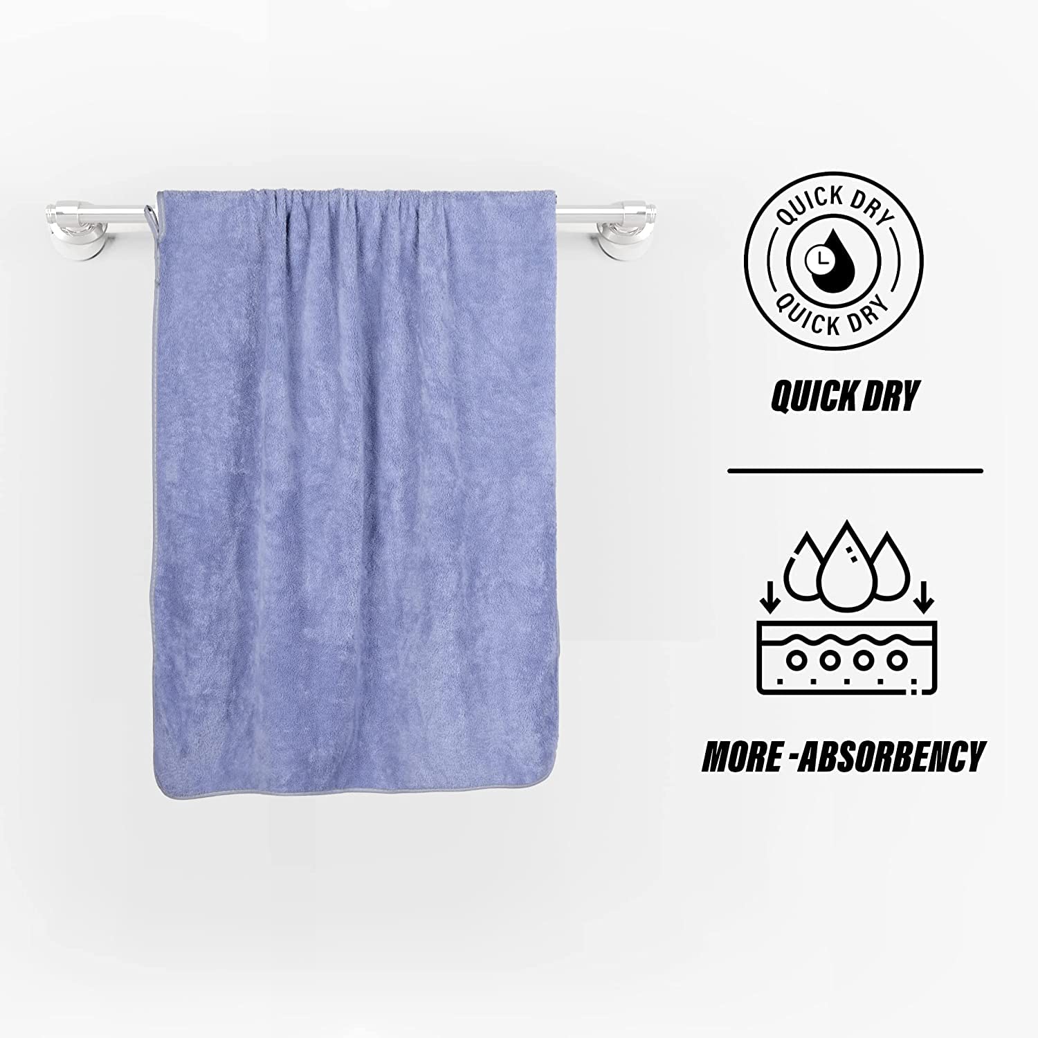 Skevera Microfiber Bath Towels 500 Gsm | Extra Soft Plush & Quick Dry High Absorbency With Large Size Towels For Bathing (Blue)