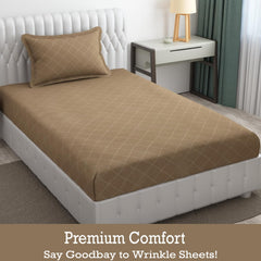 Soft Microfiber Single Bedsheet With 1 Pillow Covers - 60 X 90 Inches, Dark Beige | Wrinkle Free Design & Easy To Wash | Refreshing Your Bedroom Look
