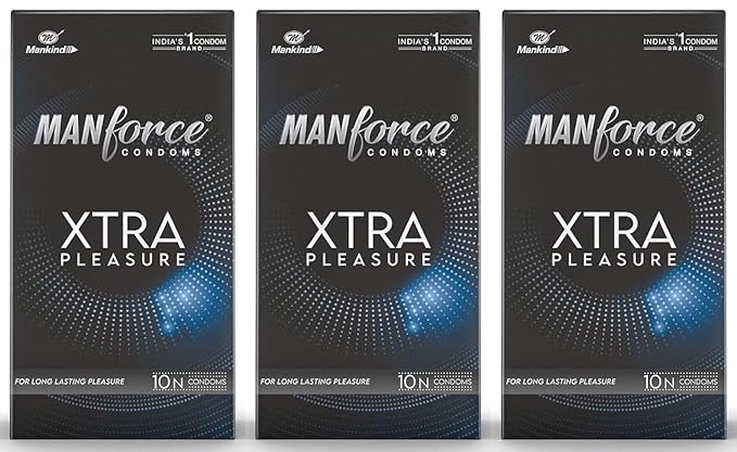 Manforce Xtra Pleasure Xtra Dotted Climax Delay Condoms, Unflavoured, 10 Pcs (Pack Of 3)