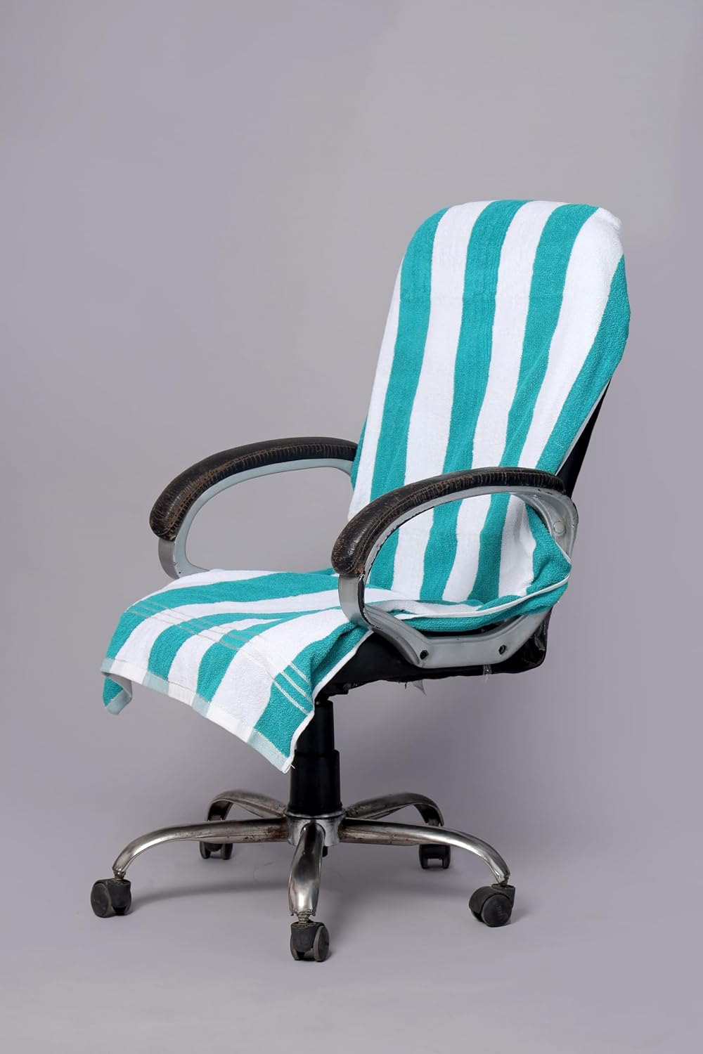 Roman Home Solid Large Luxury All Car Seats & All Office Chair Towel With Tie Knot & Elistick 450 Gsm - (Aqua Blue & White)