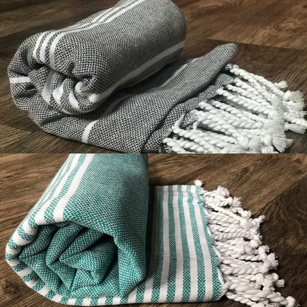Rosslyn Bath/Beach Towel 700 Gsm | Ultra Soft, Absorbent & Quick Dry Bath Towel (Green & Grey) - 2 Pcs