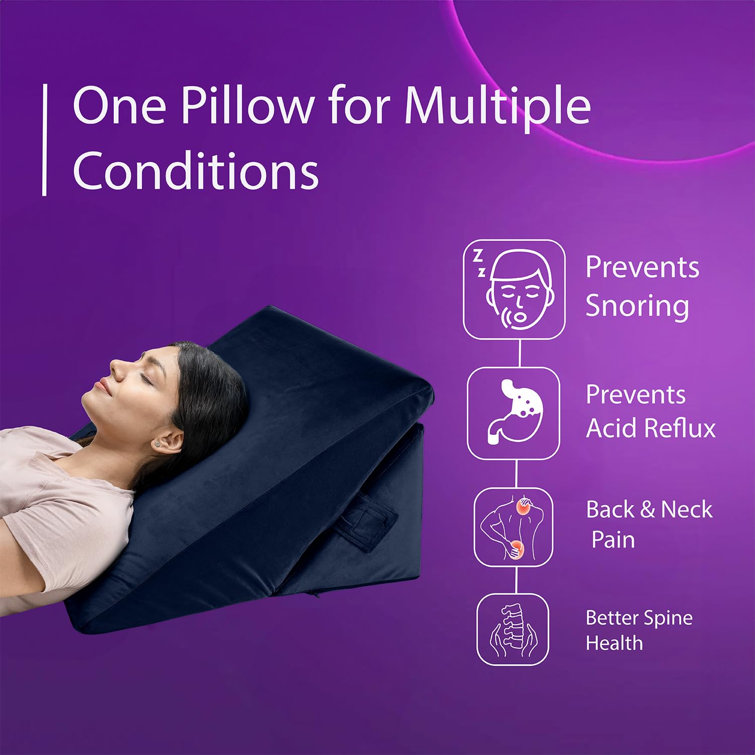 Wedge Cushion, Memory Foam Leg Pillow For Sleeping, Acid Reflux - Dark Blue | Back Support Pillow For Bed, For Sitting Wedge Pillow, Multi-Purpose Use | For Head & Neck Support Pillow