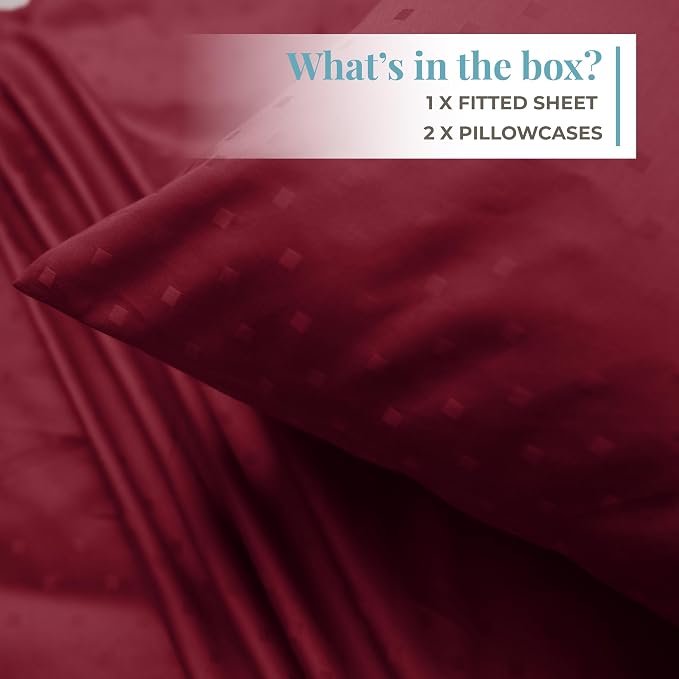100% Cotton Sateen Weave Queen Size Fitted Sheet Set With 2 Pillow Covers - 60 X 80 Inches, Maroon | Premium Elastic Double Bedsheet