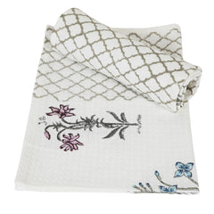 Urbano Homz 100% Cotton Large Size 2 Piece Waffle Weave Hand Towel 200 Gsm | Set In Beautiful Paisley Design (Teal & Pink Flowers)