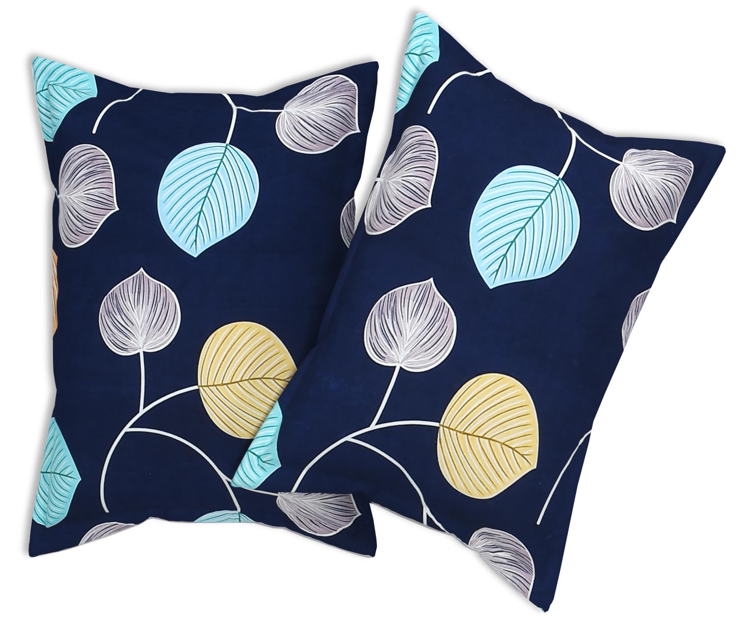 Elastic Fitted Double Bedsheets For Queen Size With 2 Pillow Covers - Size 72 X 68 X 6 Inches, Navy Blue | Double Bed With Corner Elastic | Wrinkle Free Super Soft Floral Breathable