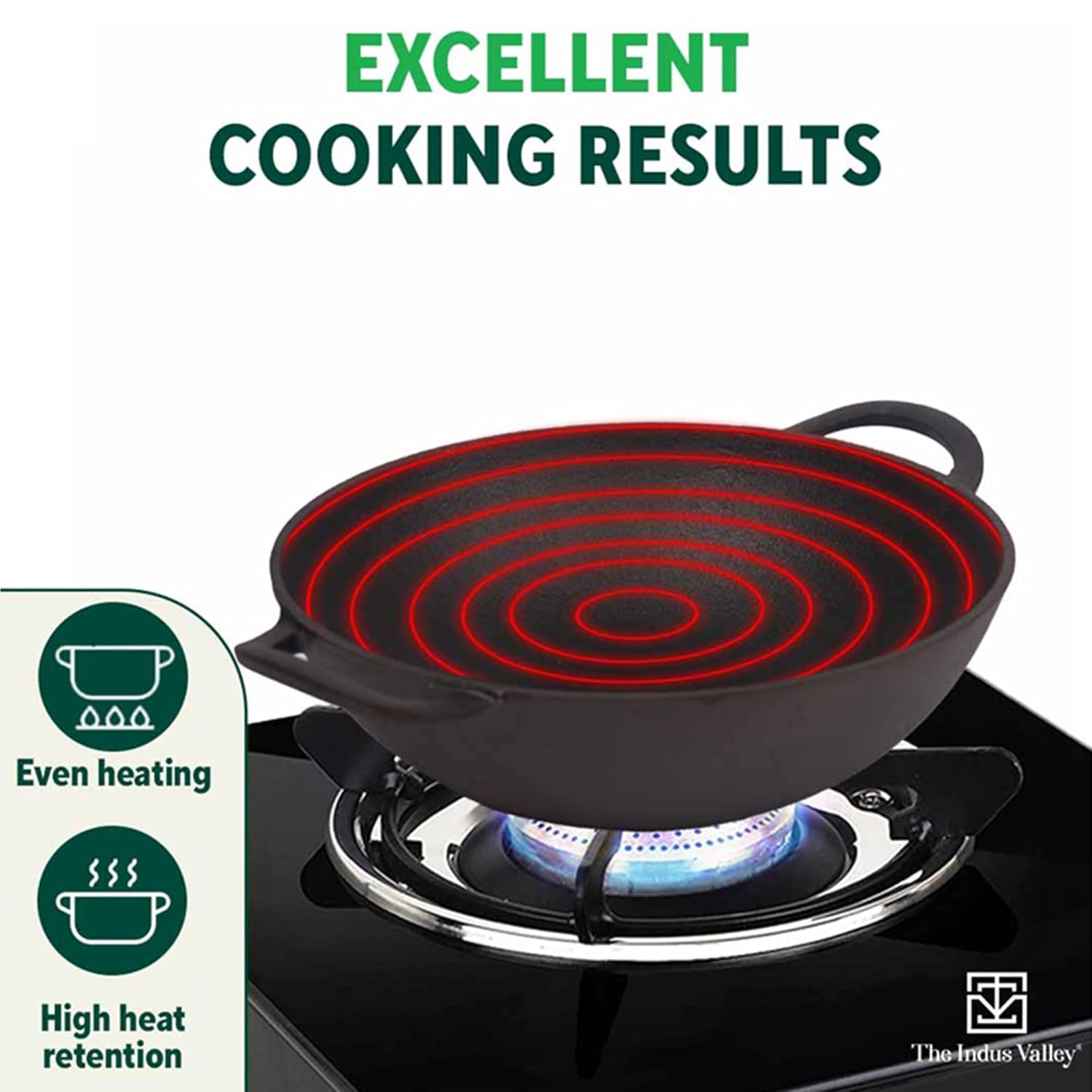 Pre-Seasoned Black Cast Iron Kadai With Flat Handles - Medium, 10.5 Inch, 27 Cm, 2.5 Liters, 2.5 Kg | Induction Friendly, Naturally Nonstick Kadhai, 100% Pure & Toxin-Free, No Chemical Coating