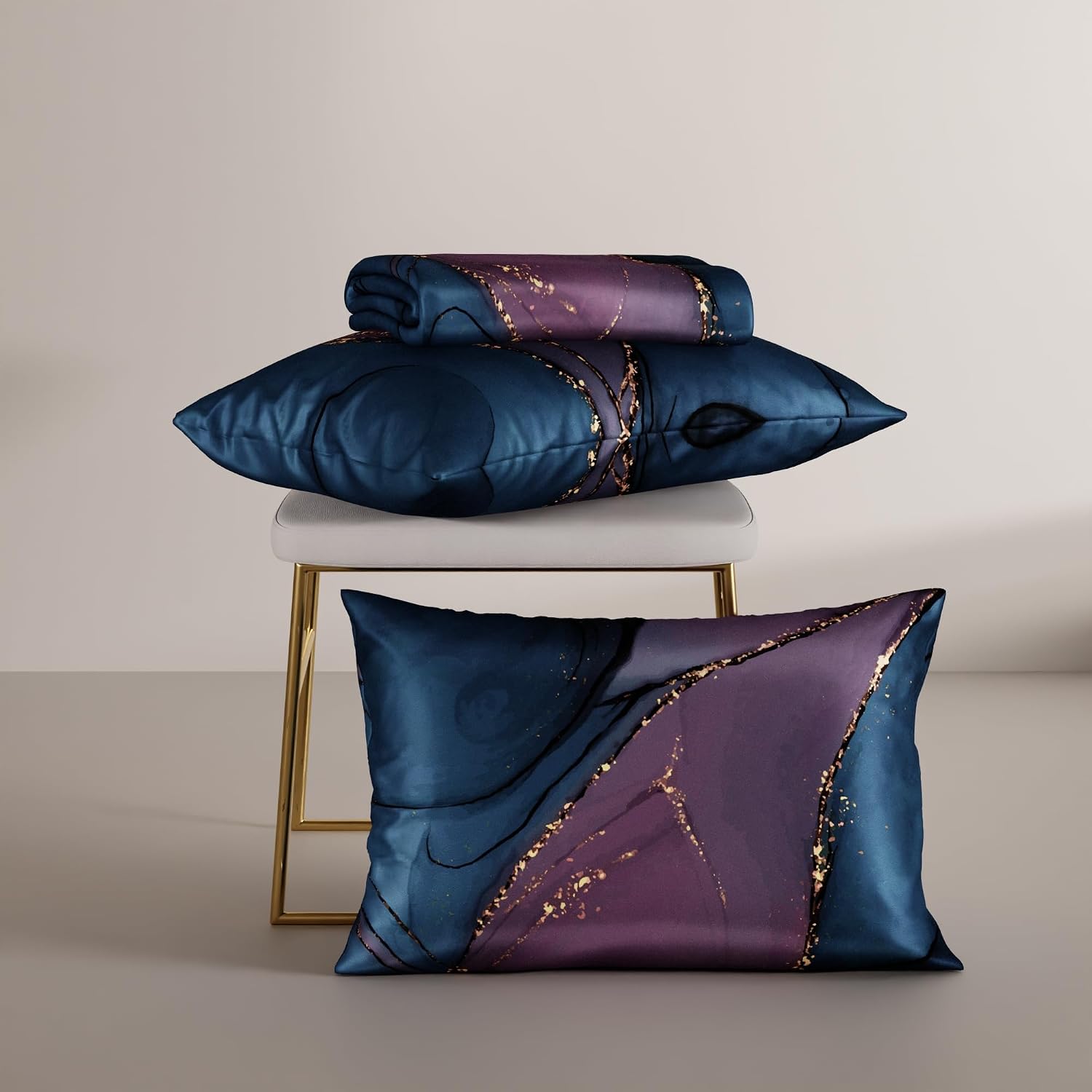 Bedsheet For Super King Size Bed With 2 Matching Pillow Cover - 108 X 108 Inches, Indigo & Purple | Ideal For Healthy Skin & Hair | 100% Premium Fabric Is Lightweight, Soft & Comfortable