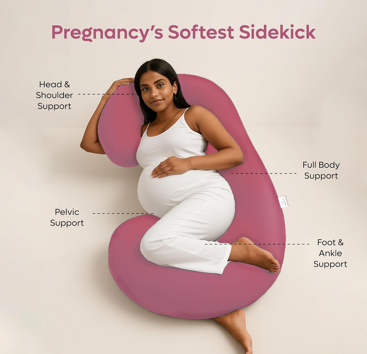 C Shape Pregnancy Pillows For Sleeping, Maternity Support, Soft Pillow, Pink | Multipurpose Pillow For Back, Hips, Legs, Belly Support With Removable Washable Velvet Cover, Full Body Support