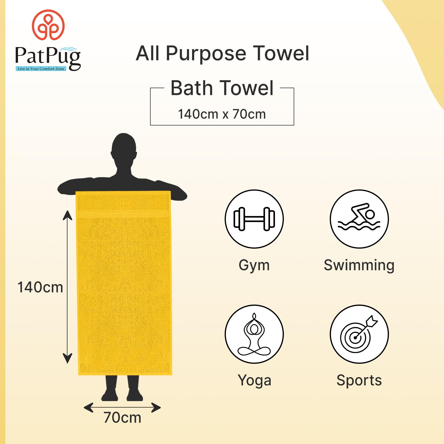 Patpug 100% Indian Ultra Soft Cotton 500 Gsm Highly Absorbent, Fade Resistant, Quick Drying Large Bath Towel (Silver Grey & Sunrise Yellow)