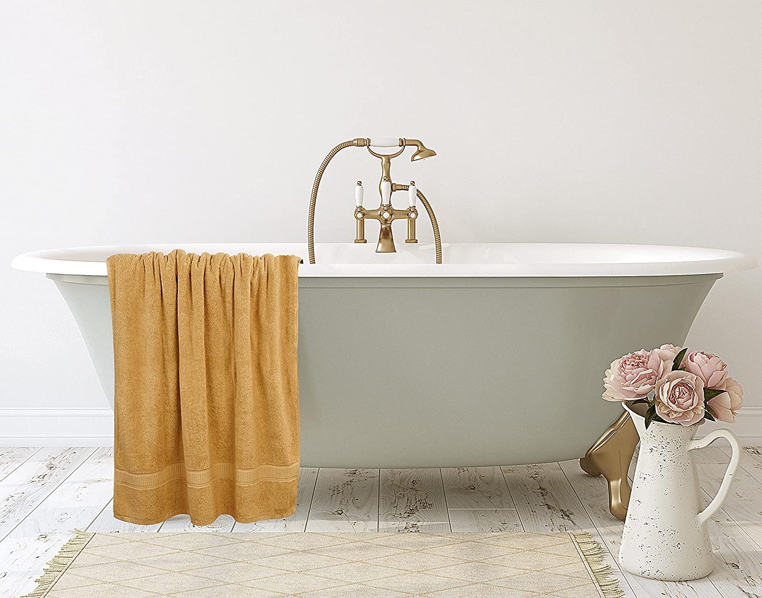 Tiqh 100% Cotton Bath Towel 600 Gsm | Highly Absorbent & Quick Dry Extra Large Bath Towel (Beige)