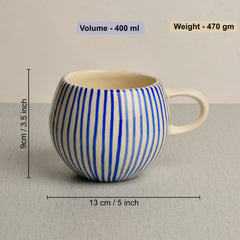 Handmade Ceramic Jumbo Coffee Mug 400ml - Blue, 1 Piece | Single Piece Milk Mug - Large Big Size Microwave Safe Tea Cup