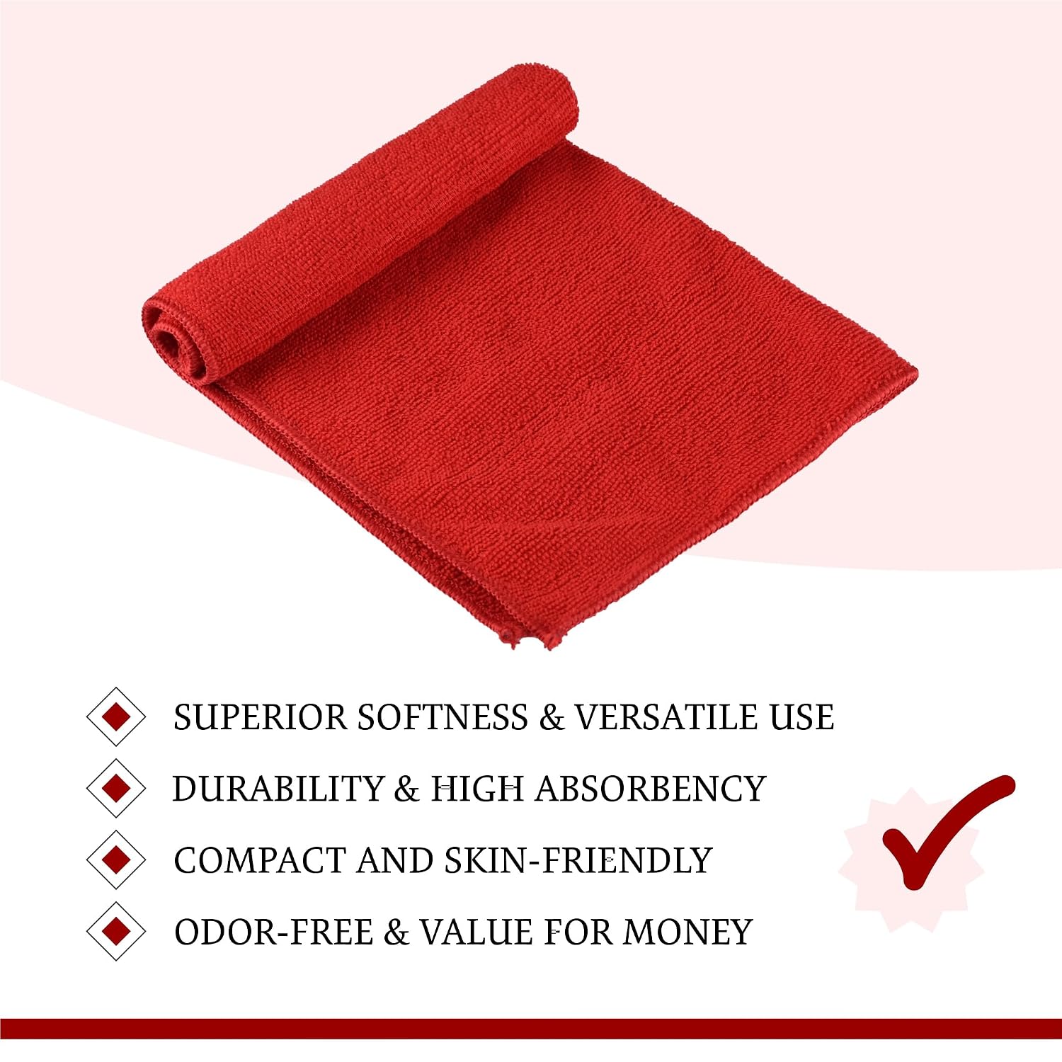 Kuber Industries Super Absorbent & Reusable Microfibre Face Towel 900 Gsm (Plain Red) - Pack Of 6