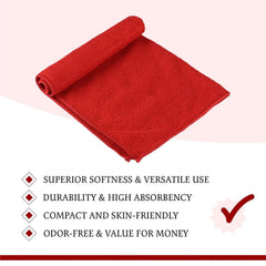 Kuber Industries Super Absorbent & Reusable Microfibre Face Towel 1800 Gsm (Plain Red) - Pack Of 24