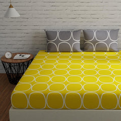 Cotton Double Bedsheet For Queen Size With 2 Pillow Covers - 88 X 96 Inches, Yellow & Grey | Good For Guest Houses, & Daily Home Use