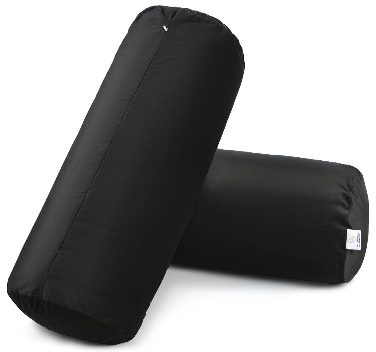 Microfiber Bolster Pillow For Bed & Sofa, Side, Diwan, Black - 10 X 25 Inch | Round Side Pillow | Light, Soft & Fluffy For Neck & Back Support | Washable, Velvet Cover With Zip - Set Of 2