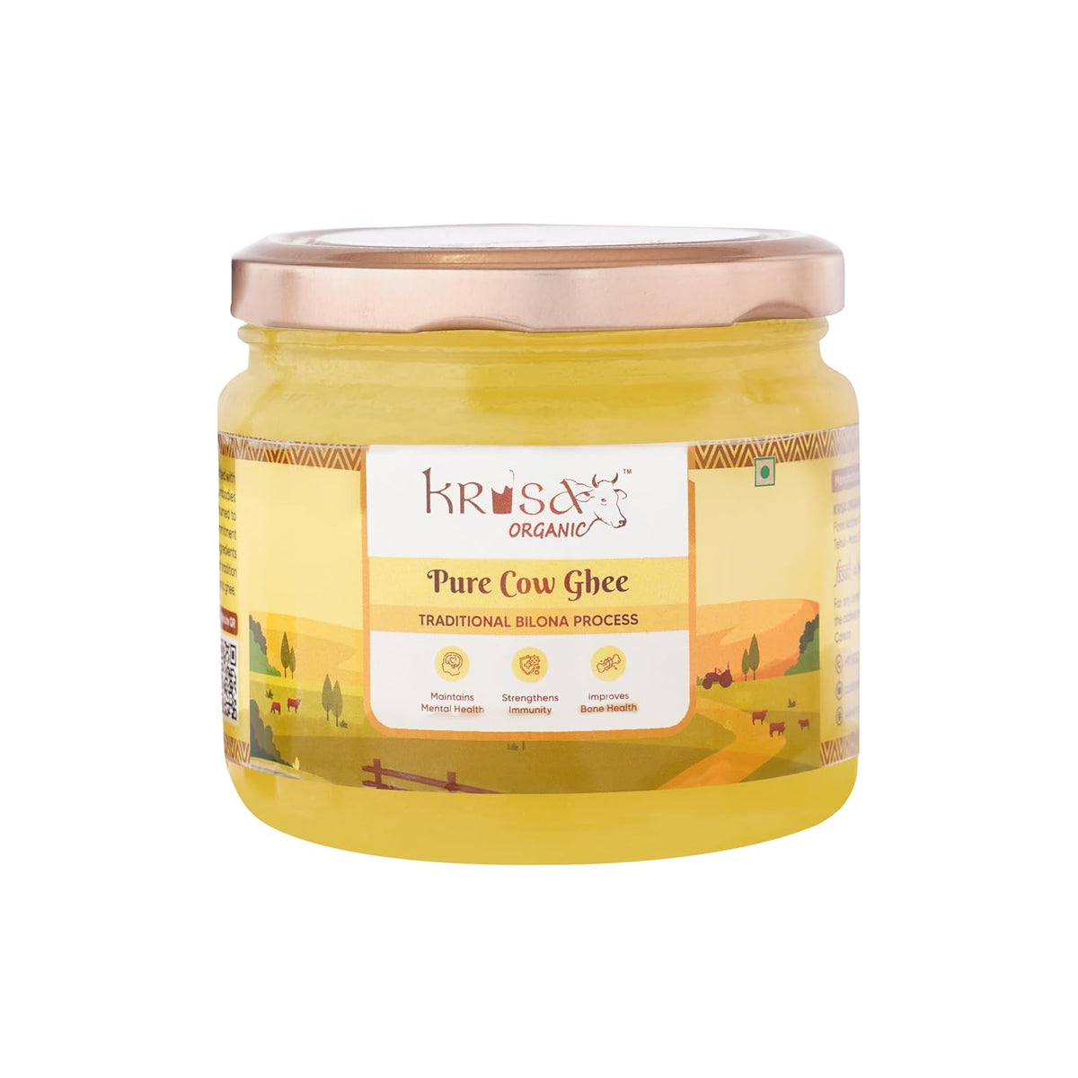 100% Natural Cow Ghee By Krisa Organic | Rich In Nutrients & Vitamins A, D Healthy Pure Desi Ghee Good For Glowing Skin | (250ml) 8.4 Ounce | Jar Pack