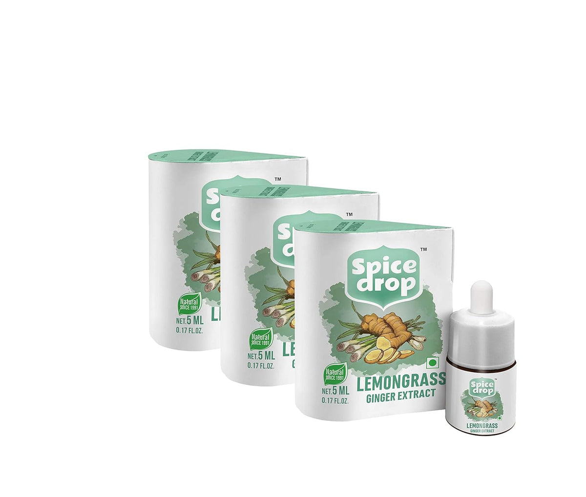 Spice Drop Lemongrass Ginger Extract Tea - 540 Cups, Pack Of 3 X 5ml, 0.1 Fl.Oz. Each | Contains Lemongrass & Ginger - Chai Masala Drops | No Preservatives, Gluten Friendly, Keto Friendly, Non-GMO