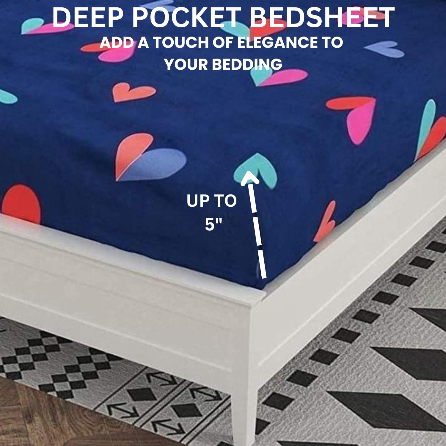 Elastic Fitted Bedsheet For Queen Size With 2 Pillow Cover - 72 X 78 Inches, Dark Blue | Super Soft Brushed Durable Fabric