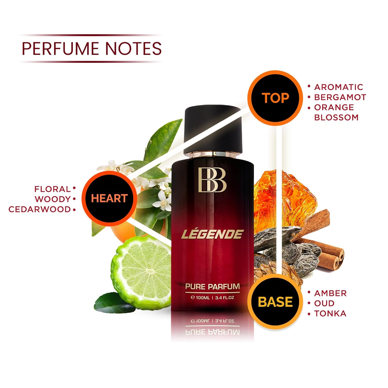 Bergamot Beaute Legende Pure Parfum 100ml 3.4 Fl.oz. | 12+ Hrs Long Lasting Perfume For Men | Higher Concentration Than EDP