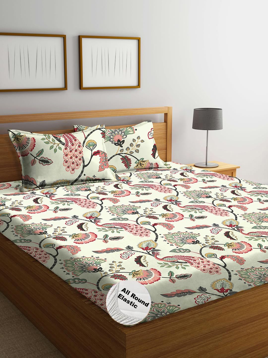 Printed King Size Double Bed Bedsheet With 2 Pillow Cover | 72 X 78 Inches, Multicolor | All Around Elastic Fitted Bedsheet | Softness & Comfortable Rest In Any Season
