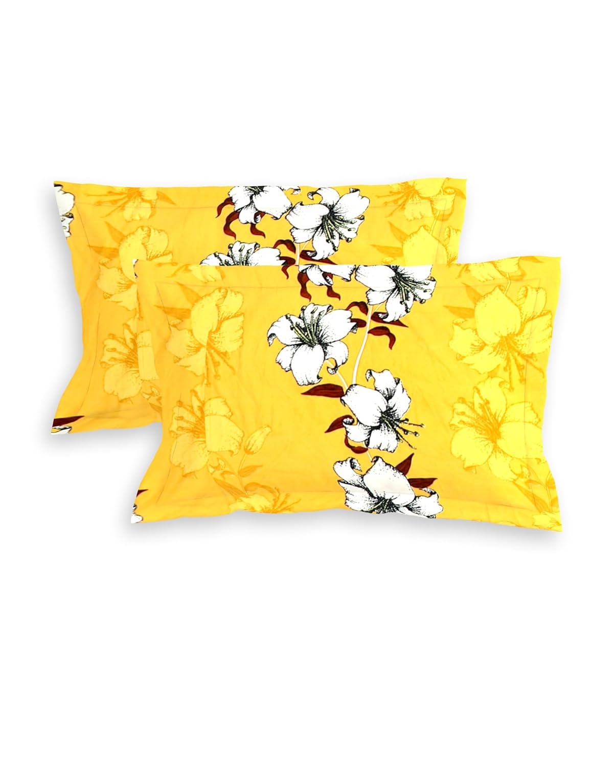 Luxurious Glace Cotton Super Soft Bedsheets King Size Bed (72 X 78 X 8 Inch) With 2 Pillow Cover | All Around Elastic Fitted Bedsheets, Yellow & White