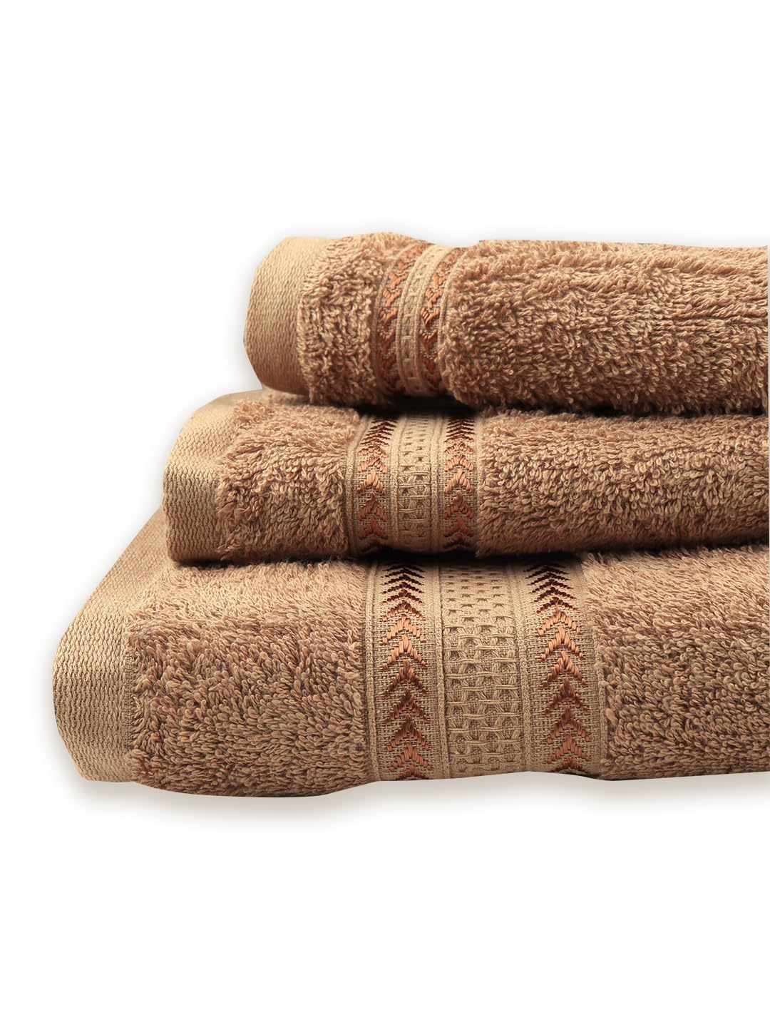 Ramraj Cotton Bamboo Terry Bath, Hand & Face Towel 850 Gsm | Quick Dry & Anti Microbial Combo Towel (Brown) - Set Of 3