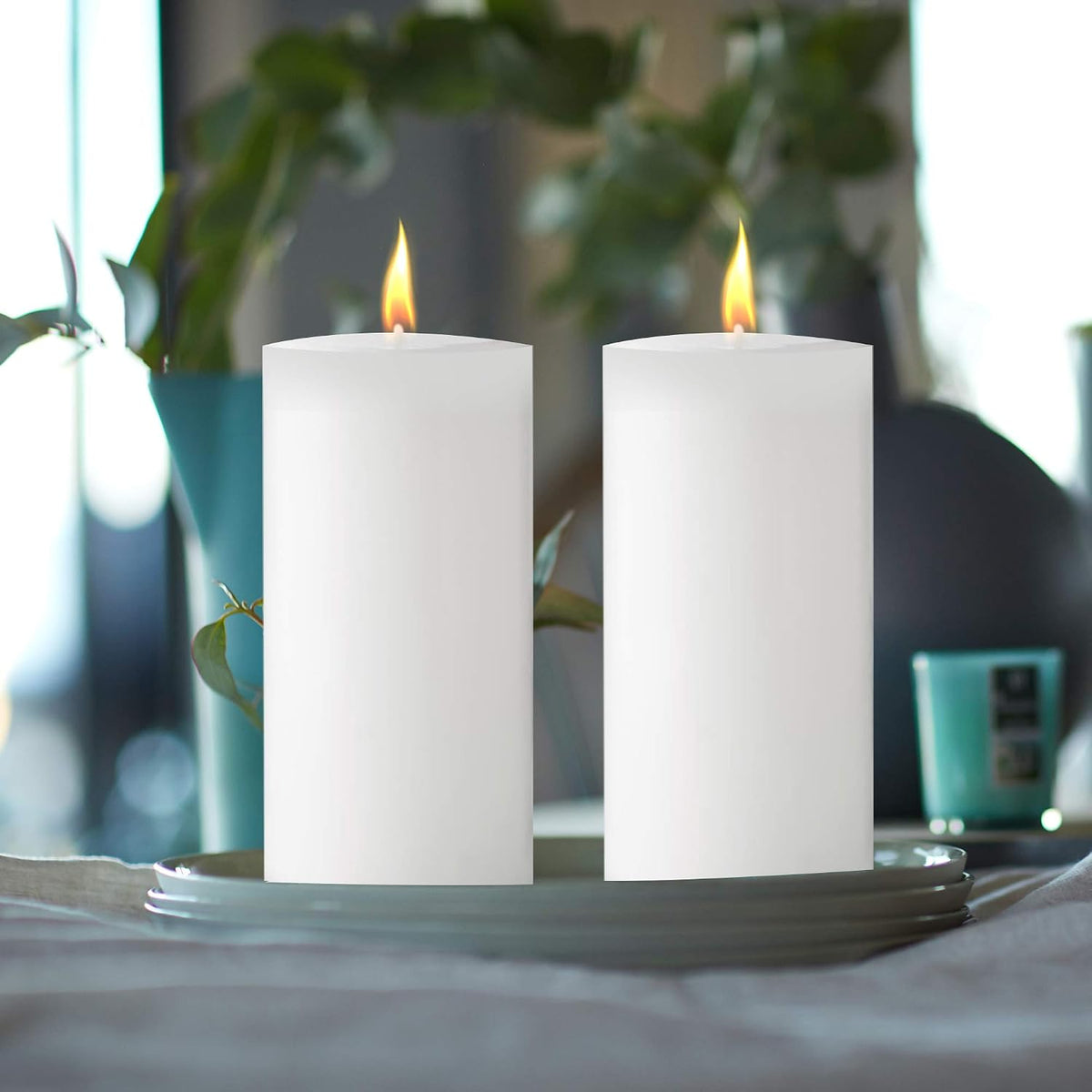 6 INCHES WHITE PILLAR CANDLES FOR HOME DECOR | BURNING TIME 90 HOURS | SET OF 2