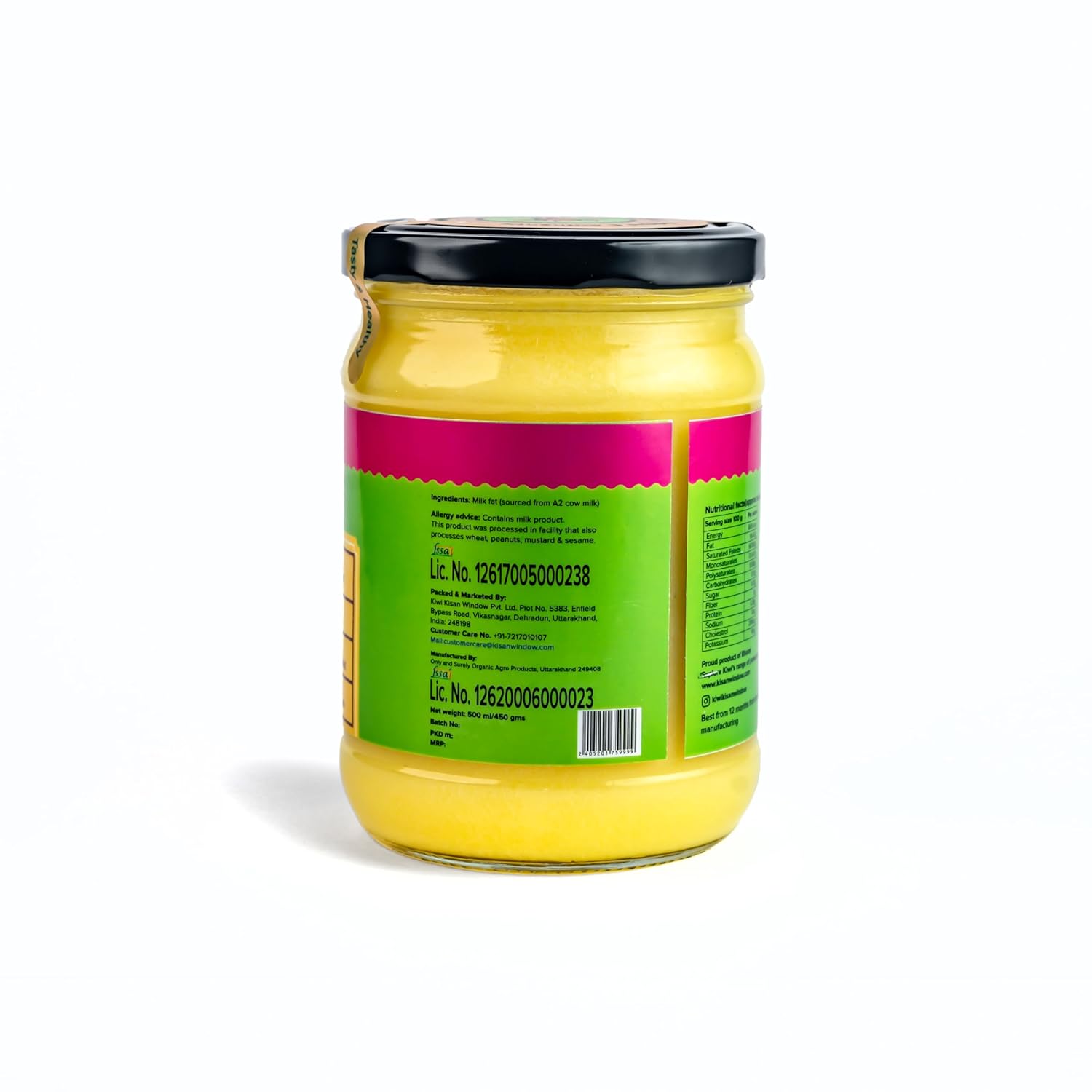 Premium A2 Desi Cow Ghee By Kiwi Kisan Window | Authentic Bilona Method Cow Desi Ghee Good For Boost Immunity | (500ml) 16.9 Ounce | Jar Pack