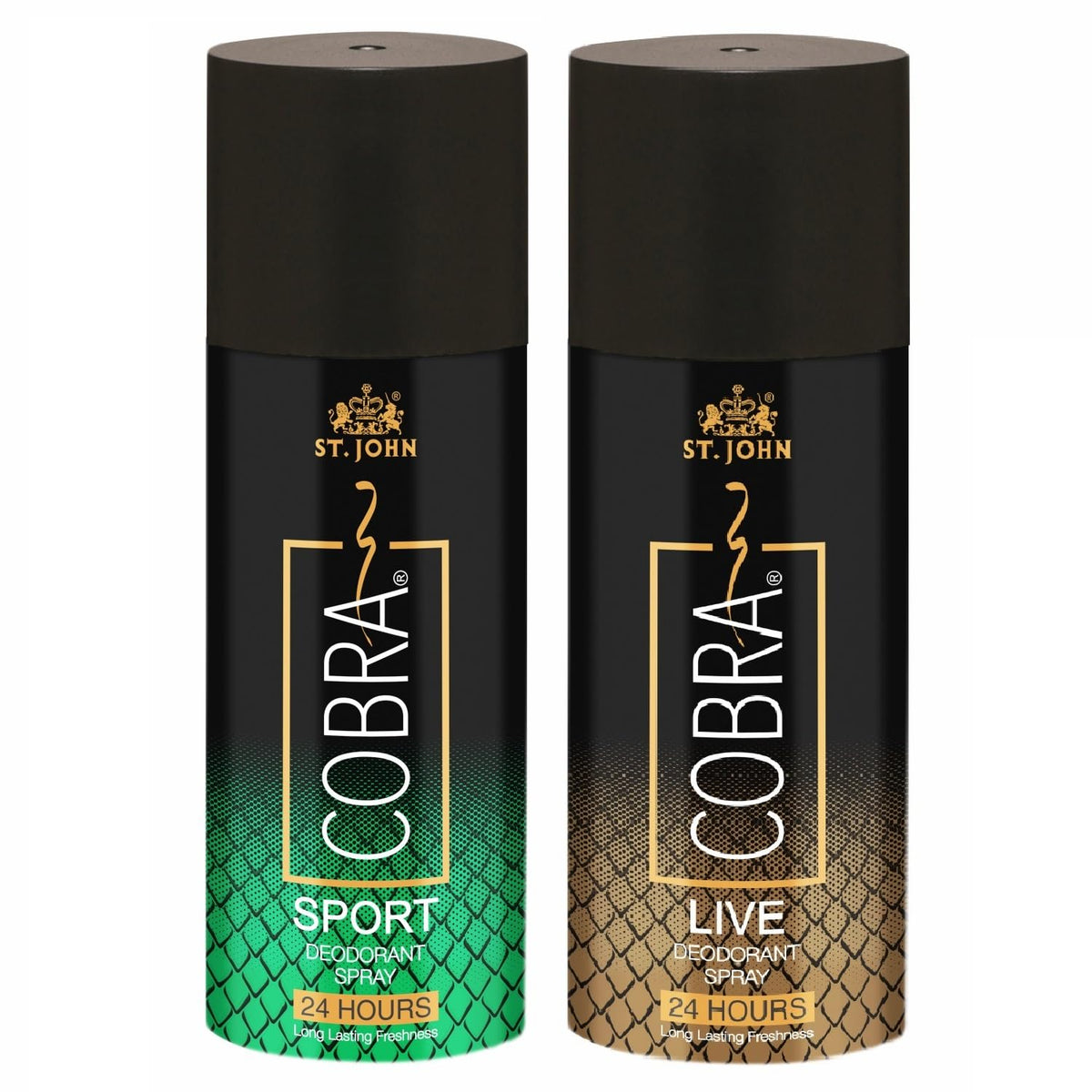 St. john Cobra Live & Sport Deodorant Spray 300ml 10.1 Fl.oz. Pack Of 2 | Perfect Gift Set For Husband | Long Lasting Fragrance